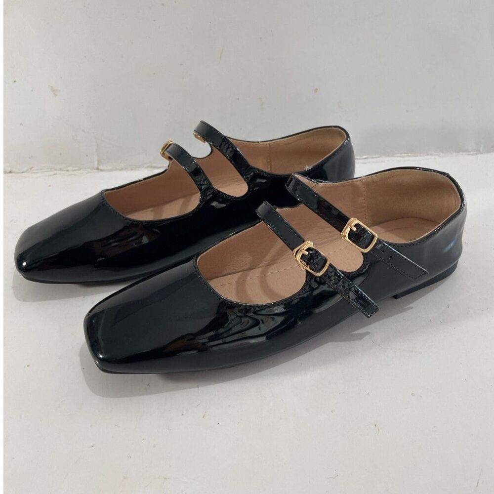 Luxinyu women loafers mary janes faux black charol casual preppy women 10.5